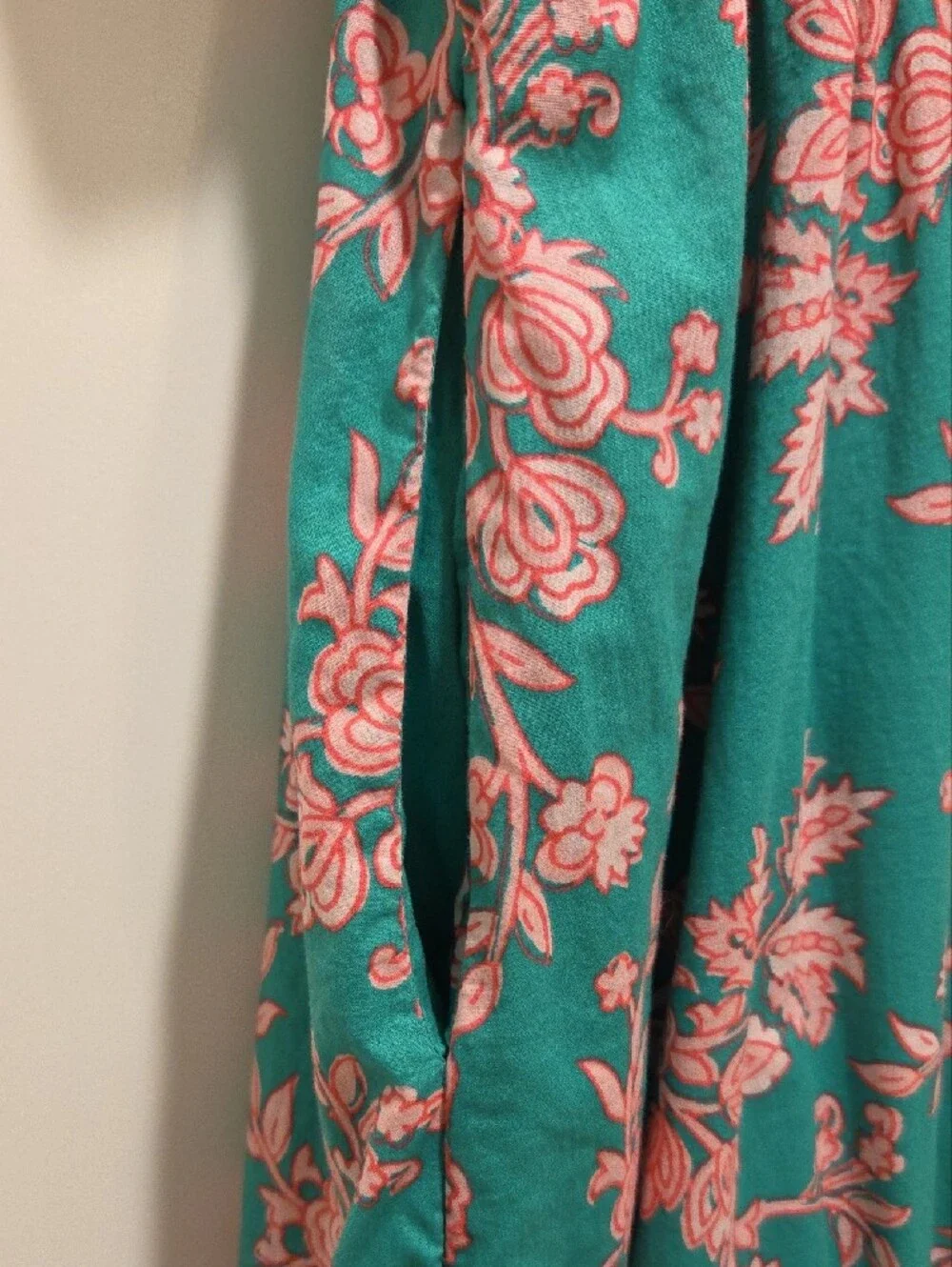 J. Crew Green Midi Smocked Dress with Pink Floral Print